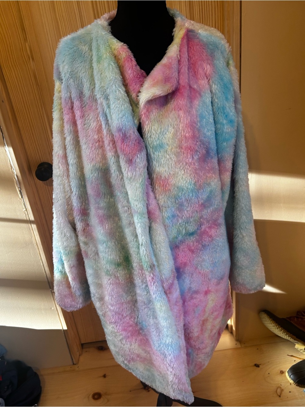 Women’s Pastel Multi-Color Plush Faux Fur Coat Open front XL - Women's Jacket